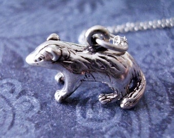 Silver Badger Necklace - Sterling Silver Badger Charm on a Delicate Sterling Silver Cable Chain or Charm Only