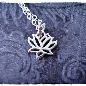 Tiny Silver Lotus Flower Necklace Sterling Silver Lotus Flower Charm on a Delicate Sterling Silver Cable Chain or Charm Only image 1