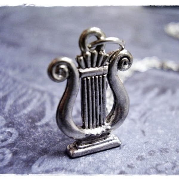 Silver Lyre Necklace - Antique Pewter Lyre Charm on a Delicate Silver Plated Cable Chain or Charm Only