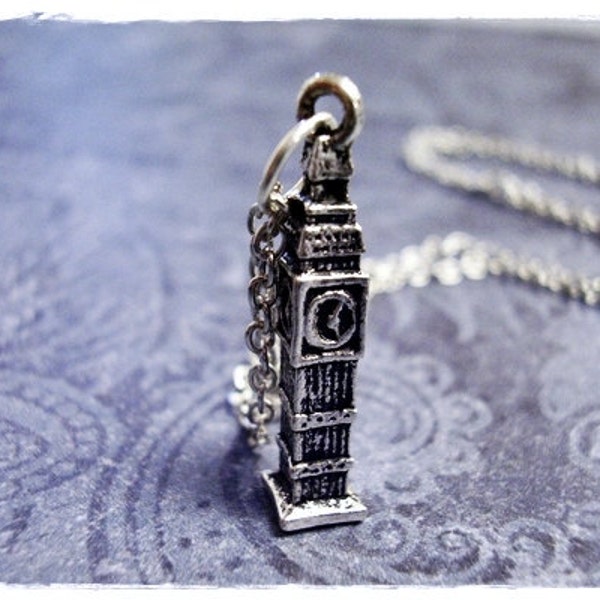 Silver Big Ben Necklace - Antique Pewter Big Ben Charm on a Delicate Silver Plated Cable Chain or Charm Only