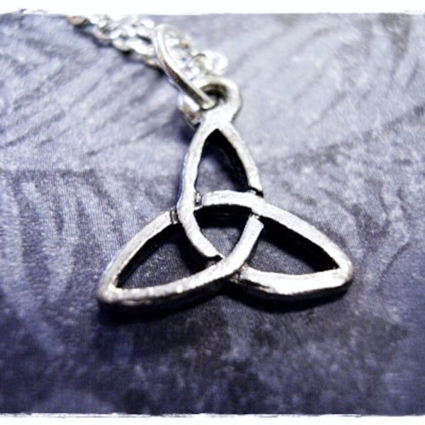 Tiny Trefoil Knot Necklace - Antique Pewter Celtic Trefoil Knot Charm on a Delicate Stainless Steel Cable Chain or Charm Only