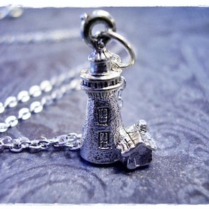 Tiny Lighthouse Necklace - Silver Pewter Lighthouse Charm on a Delicate Stainless Steel Cable Chain or Charm Only