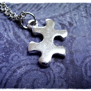 Silver Puzzle Piece Necklace - Silver Pewter Puzzle Piece Charm on a Delicate Stainless Steel Cable Chain or Charm Only