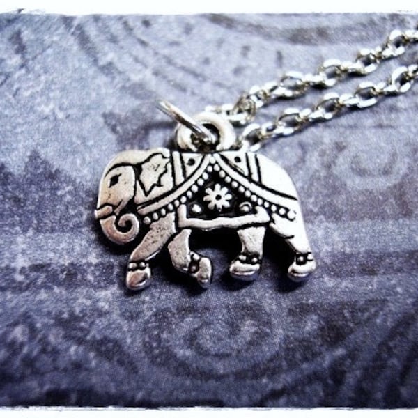 Silver Indian Elephant Necklace - Silver Pewter Indian Elephant Charm on a Delicate Silver Plated Cable Chain or Charm Only