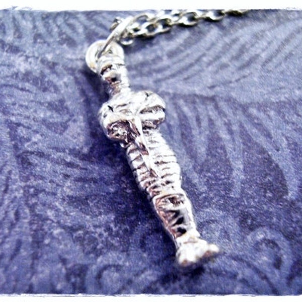 Silver Mummy Necklace - Silver Pewter Mummy Charm on a Delicate Silver Plated Cable Chain or Charm Only