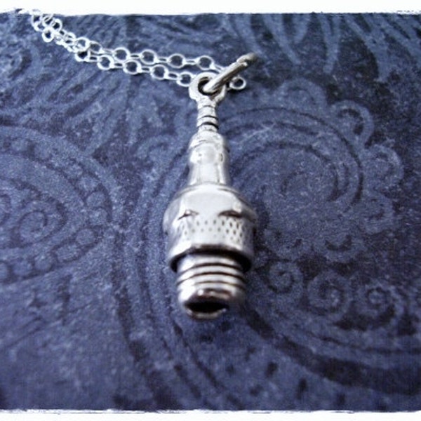 Silver Spark Plug Necklace - Sterling Silver Spark Plug Charm on a Delicate Sterling Silver Cable Chain or Charm Only
