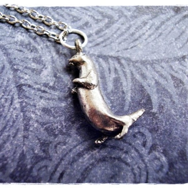 Silver Standing Otter Necklace - Antique Pewter Otter Charm on a Delicate Silver Plated Cable Chain or Charm Only