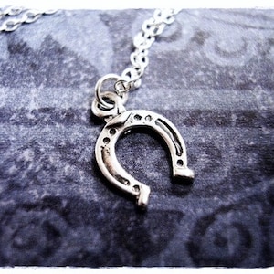 Mini Silver Horseshoe Necklace Sterling Silver Horseshoe Charm on a Delicate Sterling Silver Cable Chain or Charm Only image 1