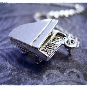 Silver Piano Necklace - Silver Pewter Piano Charm on a Delicate Stainless Steel Cable Chain or Charm Only