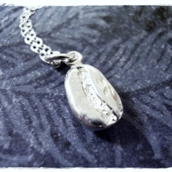 Silver Coffee Bean Necklace - Sterling Silver Coffee Bean Charm on a Delicate Sterling Silver Cable Chain or Charm Only