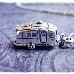 Silver RV Camper Necklace Silver Pewter RV Camper Charm on a Delicate Silver Plated Cable Chain or Charm Only image 1
