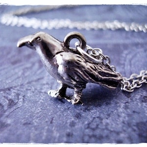 Silver Crow Necklace Antique Pewter Crow Charm on a Delicate Silver Plated Cable Chain or Charm Only image 1