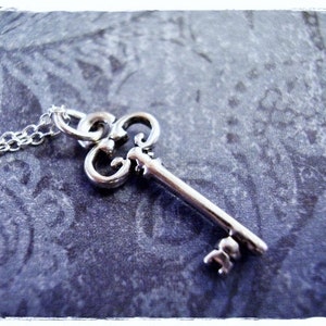 Silver Desk Key Necklace - Sterling Silver Desk Key Charm on a Delicate Sterling Silver Cable Chain or Charm Only