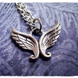 Silver Angel Wings Necklace - Antique Pewter Angel Wings Charm on a Delicate Stainless Steel Cable Chain or Charm Only