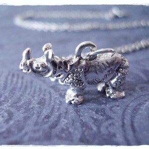 Silver Rhinoceros Necklace Silver Pewter Rhinoceros Charm on a Delicate Silver Plated Cable Chain or Charm Only image 1