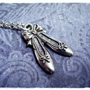 Silver Ballet Slippers Necklace - Antique Pewter Ballet Slippers Charm on a Delicate Stainless Steel Cable Chain or Charm Only