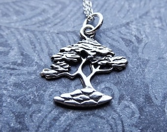 Silver Bonsai Tree Necklace - Sterling Silver Bonsai Tree Charm on a Delicate Sterling Silver Cable Chain or Charm Only