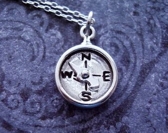Silver Movable Compass Necklace - Sterling Silver Movable Compass Charm on a Delicate Sterling Silver Cable Chain or Charm Only