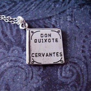 Silver Don Quixote Book Necklace - Sterling Silver Don Quixote Book Charm on a Delicate Sterling Silver Cable Chain or Charm Only