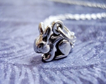 Silver Bunny Rabbit Necklace - Sterling Silver Bunny Rabbit Charm on a Delicate Sterling Silver Cable Chain or Charm Only
