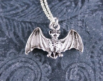 Silver Flying Bat Necklace - Sterling Silver Flying Bat Charm on a Delicate Sterling Silver Cable Chain or Charm Only