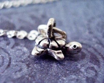 Tiny Baby Turtle Necklace - Sterling Silver Baby Turtle Charm on a Delicate Sterling Silver Cable Chain or Charm Only