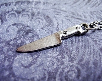 Tiny Chef Knife Necklace - Antique Pewter Chef Knife Charm on a Delicate Stainless Steel Cable Chain or Charm Only