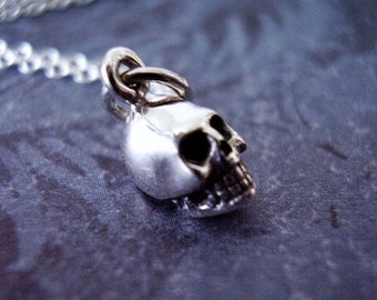 Tiny Silver Skull Necklace - Sterling Silver Skull Charm on a Delicate Sterling Silver Cable Chain or Charm Only
