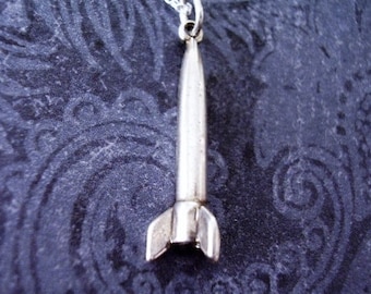 Silver Rocket Necklace - Sterling Silver Rocket Charm on a Delicate Sterling Silver Cable Chain or Charm Only