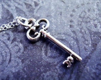 Silver Desk Key Necklace - Sterling Silver Desk Key Charm on a Delicate Sterling Silver Cable Chain or Charm Only