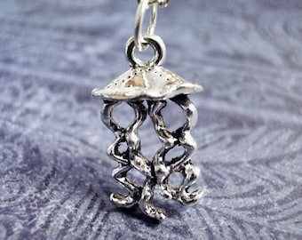 Silver Jellyfish Necklace - Silver Pewter Jellyfish Charm on a Delicate Silver Plated Cable Chain or Charm Only