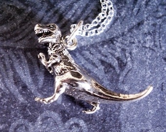 Silver T-Rex Necklace - Sterling Silver Tyrannosaurus Charm on a Delicate Sterling Silver Cable Chain or Charm Only