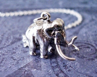 Sterling Mammoth Necklace - Sterling Silver Mammoth Charm on a Delicate Sterling Silver Cable Chain or Charm Only