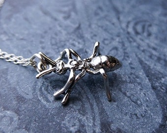 Silver Ant Necklace - Sterling Silver Ant Charm on a Delicate Sterling Silver Cable Chain or Charm Only