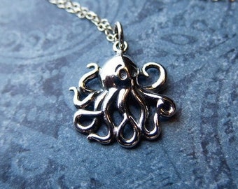 Silver Octopus Necklace - Sterling Silver Octopus Charm on a Delicate Sterling Silver Cable Chain or Charm Only