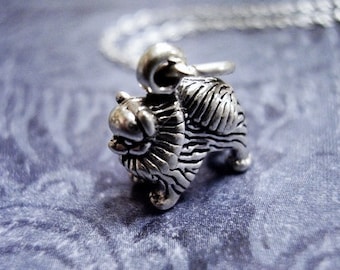 Tiny Pomeranian Necklace - Sterling Silver Pomeranian Dog Charm on a Delicate Sterling Silver Cable Chain or Charm Only