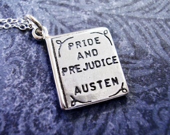 Pride and Prejudice Book Necklace - Sterling Silver Pride and Prejudice Book Charm on a Delicate Sterling Silver Cable Chain or Charm Only