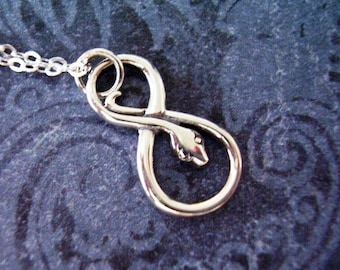 Silver Infinity Snake Necklace - Sterling Silver Infinity Snake Charm on a Delicate Sterling Silver Cable Chain or Charm Only