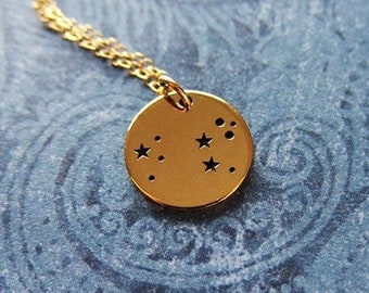 Gold Leo Constellation Necklace - Bronze Leo Constellation Charm on a Delicate 14kt Gold Filled Cable Chain or Charm Only