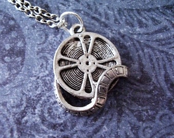 Silver Film Reel Necklace - Antique Pewter Film Reel Charm on a Delicate Silver Plated Cable Chain or Charm Only