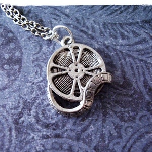 Silver Film Reel Necklace - Antique Pewter Film Reel Charm on a Delicate Stainless Steel Cable Chain or Charm Only