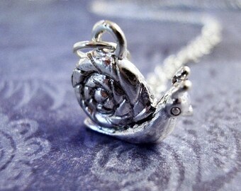 Silver Snail Necklace - Silver Pewter Snail Charm on a Delicate Silver Plated Cable Chain or Charm Only