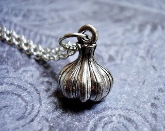 Silver Garlic Bulb Necklace Antique Pewter Garlic Bulb Charm on