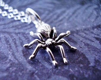 Tiny Tarantula Spider Necklace - Sterling Silver Tarantula Charm on a Delicate Sterling Silver Cable Chain or Charm Only