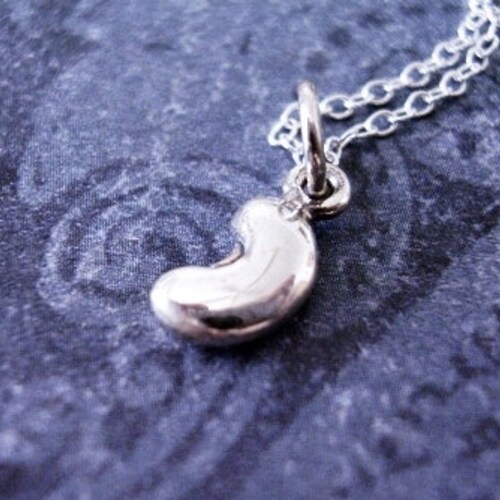 Tiny Silver Bean Necklace Sterling Silver Bean Charm on a Etsy