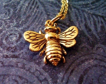 Gold Bumble Bee Necklace - Bronze Bumble Bee Charm on a Delicate 14kt Gold Filled Cable Chain or Charm Only