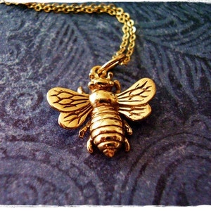 Gold Bumble Bee Necklace Bronze Bumble Bee Charm on a Delicate 14kt Gold Filled Cable Chain or Charm Only image 1