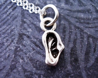 Tiny Silver Ear Necklace - Sterling Silver Ear Charm with a Delicate Sterling Silver Cable Chain or Charm Only