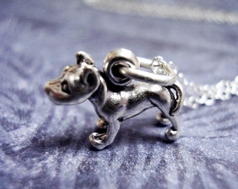 Tiny Silver Pit Bull Necklace - Sterling Silver Pit Bull Charm on a Delicate Sterling Silver Cable Chain or Charm Only
