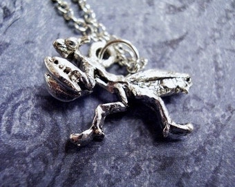 Silver Praying Mantis Necklace - Silver Pewter Praying Mantis Charm on a Delicate Silver Plated Cable Chain or Charm Only